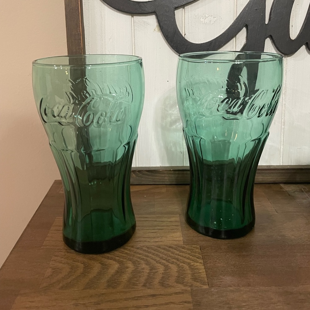 Coca Cola Emerald Etched Glasses- Set of 2